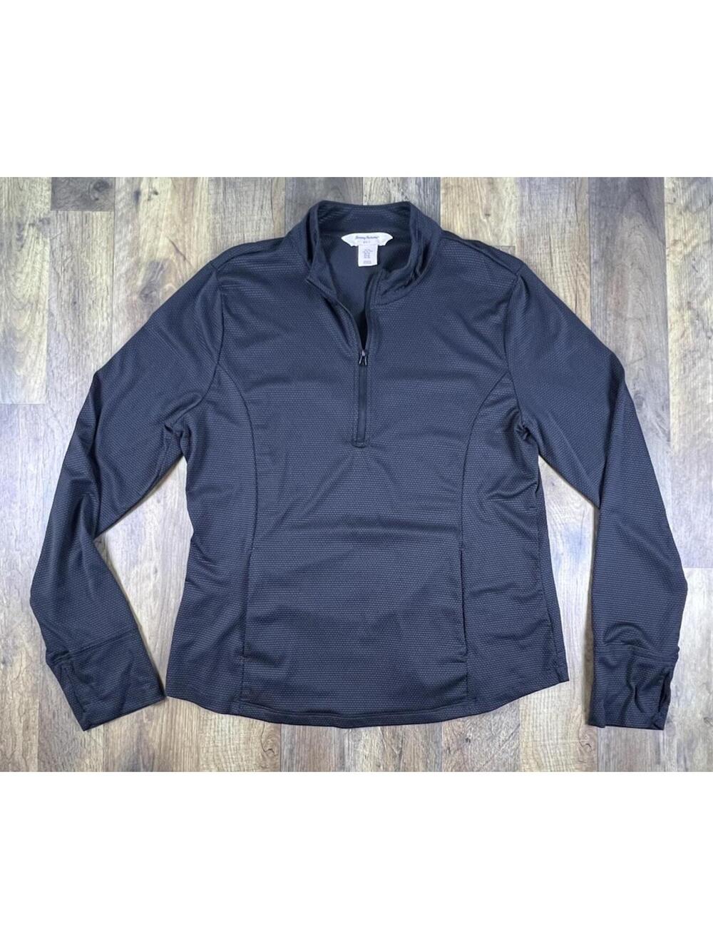 Tommy Bahama Womens XL Half Zip Golf Tennis Pullover Nylon Spandex Black Texture